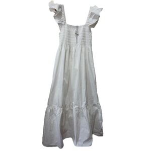 Caara 100% Cotton Smocked White Dress Ruffles Size Large